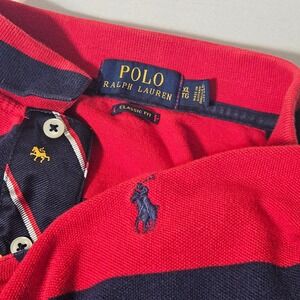 Polo Ralph Lauren Mens Classic Fit Red Navy Stripe Polo Shirt XL Rugby Golf
